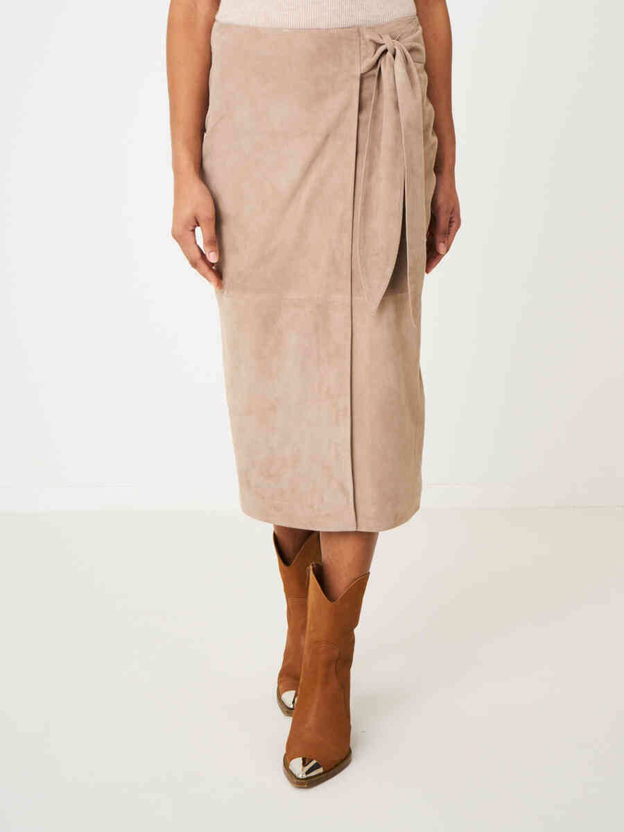 Leather wrap front skirt