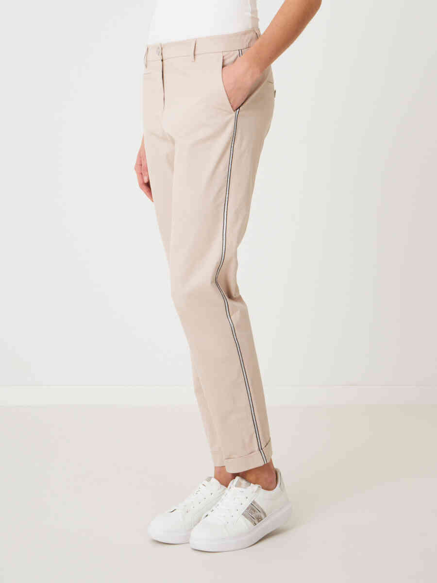 Stretch cotton women's chinos with side metallic stripes