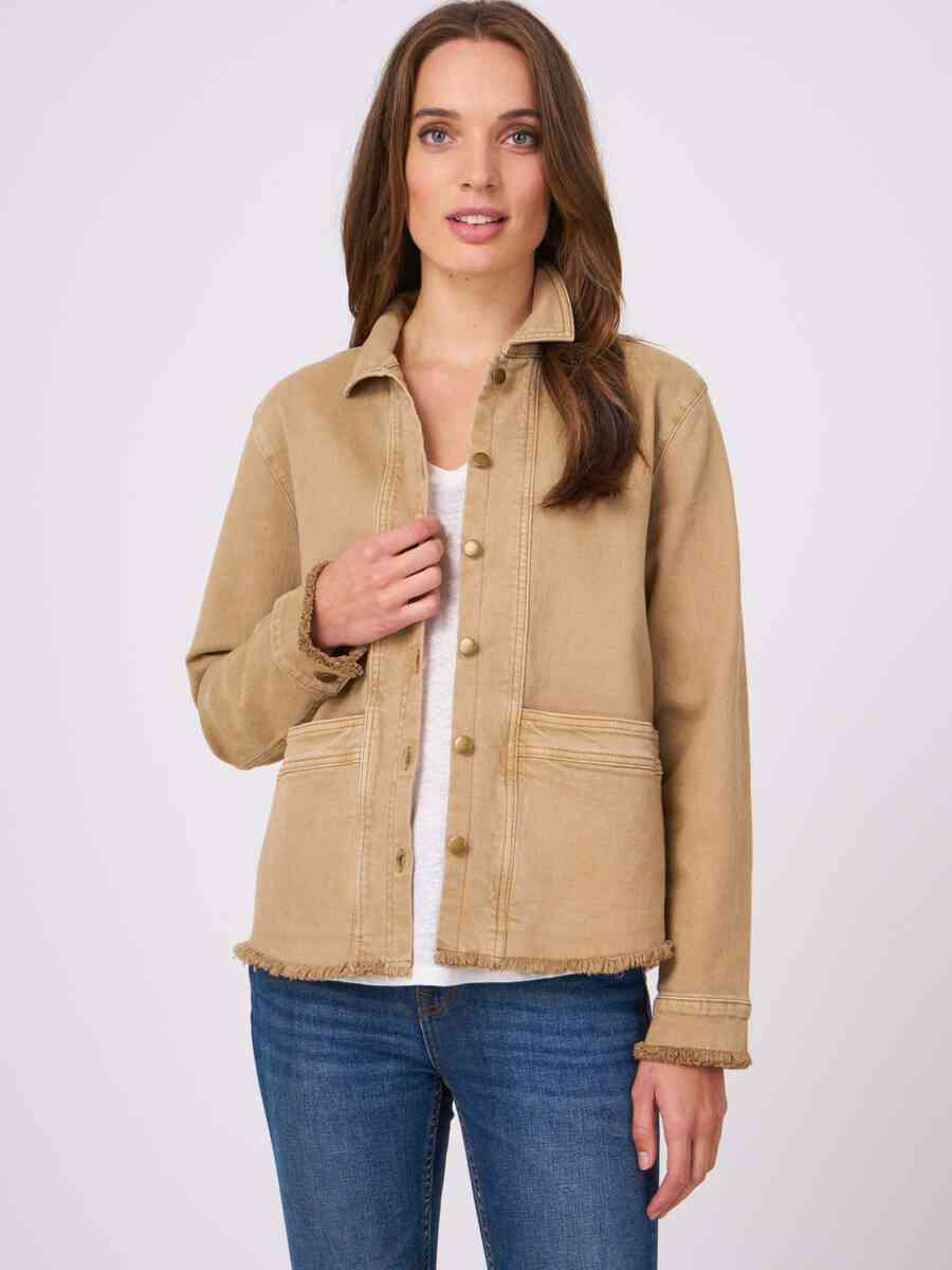 Cotton loose fit jacket with fringe image number 1