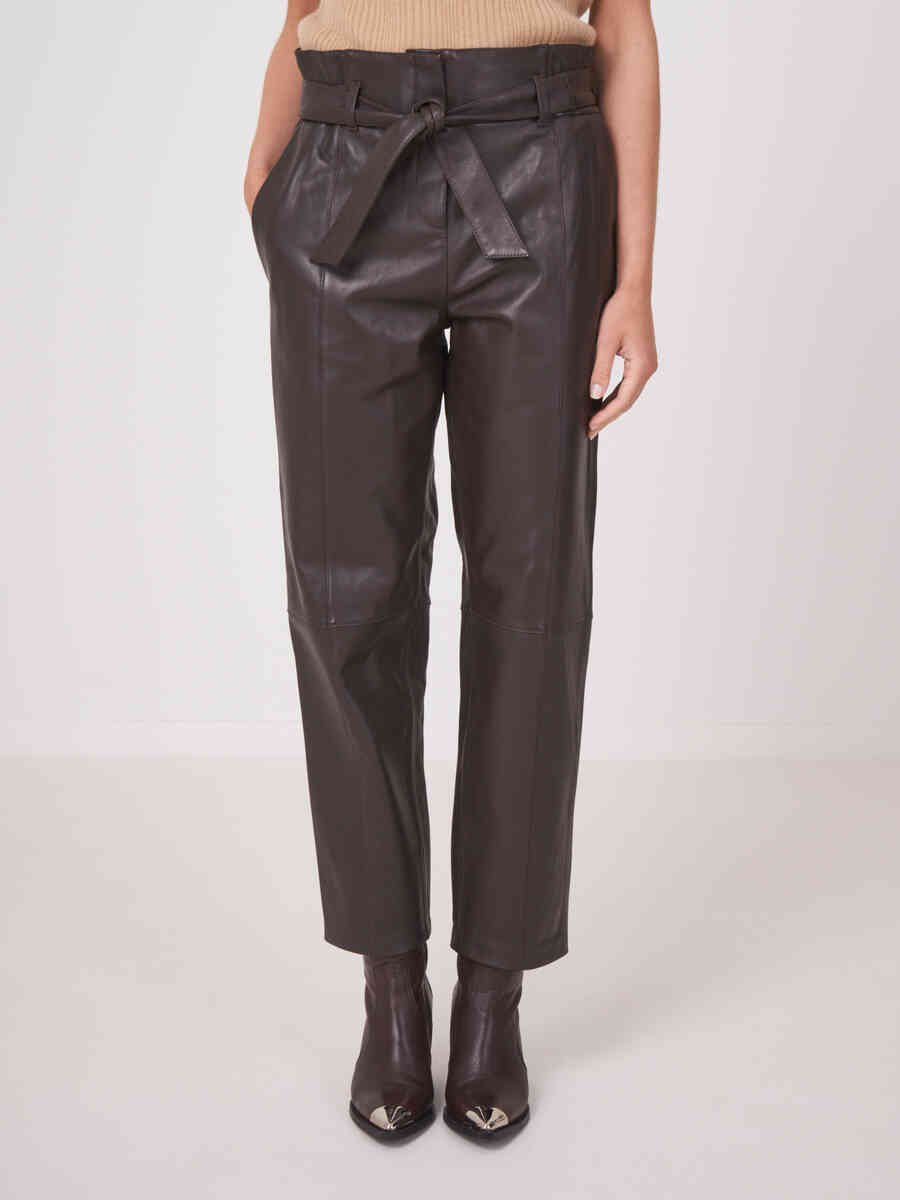 Loose fit leather pants with waist band image number 0