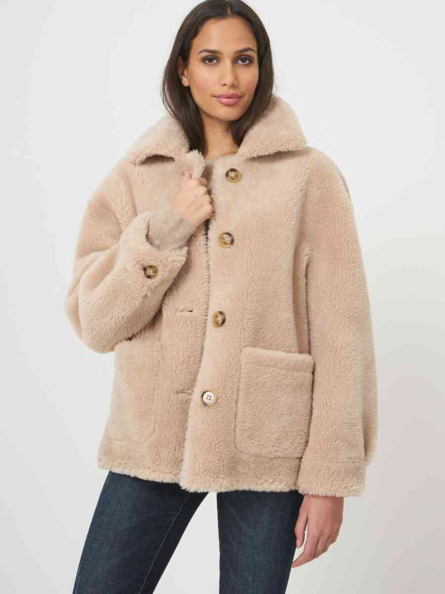 Reversible vegan teddy wool coat