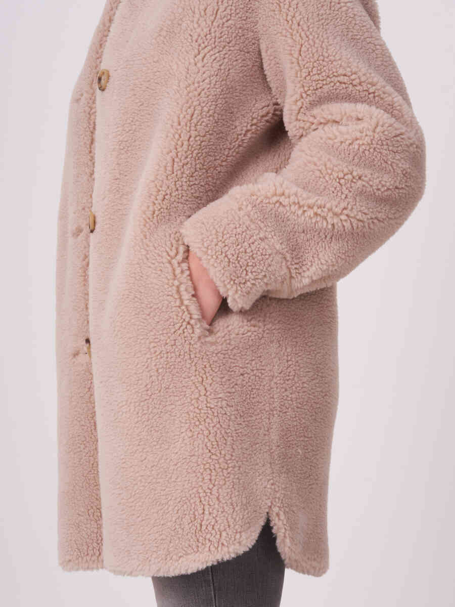 Mid length reversible vegan teddy wool coat image number 2