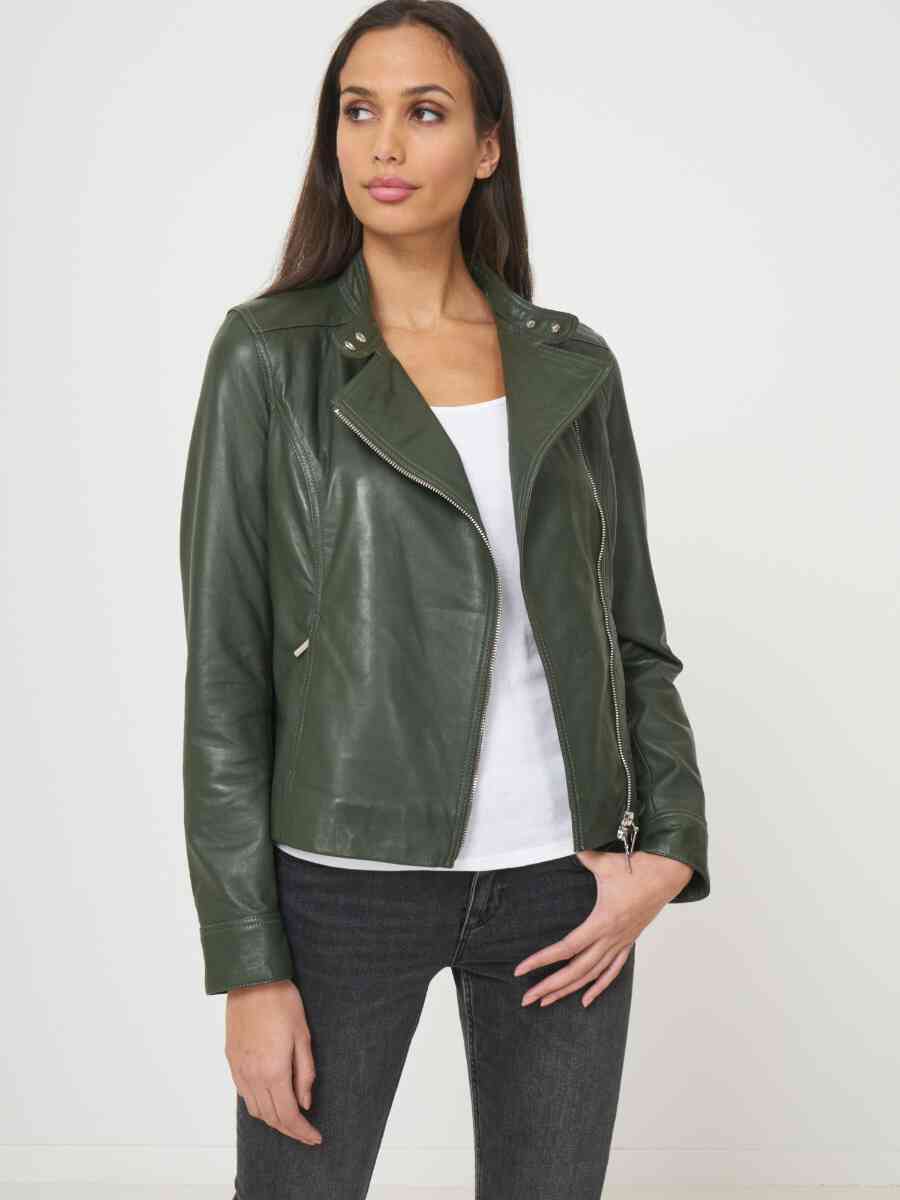 Fitted leather biker jacket