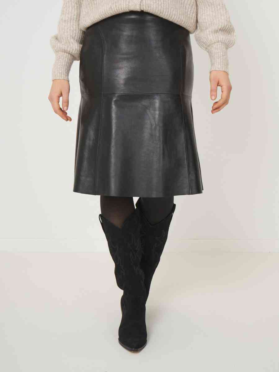 Knee length A-line leather skirt