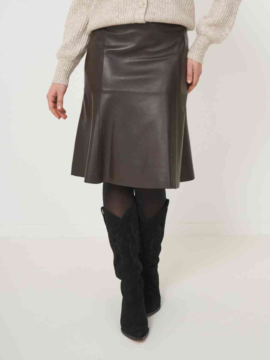 Knee length A-line leather skirt image number 0