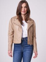 Leather biker jacket with puff shoulders image number 0