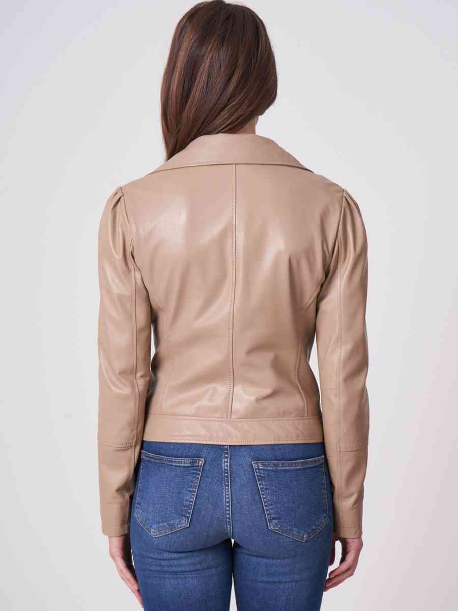 Leather biker jacket with puff shoulders image number 1