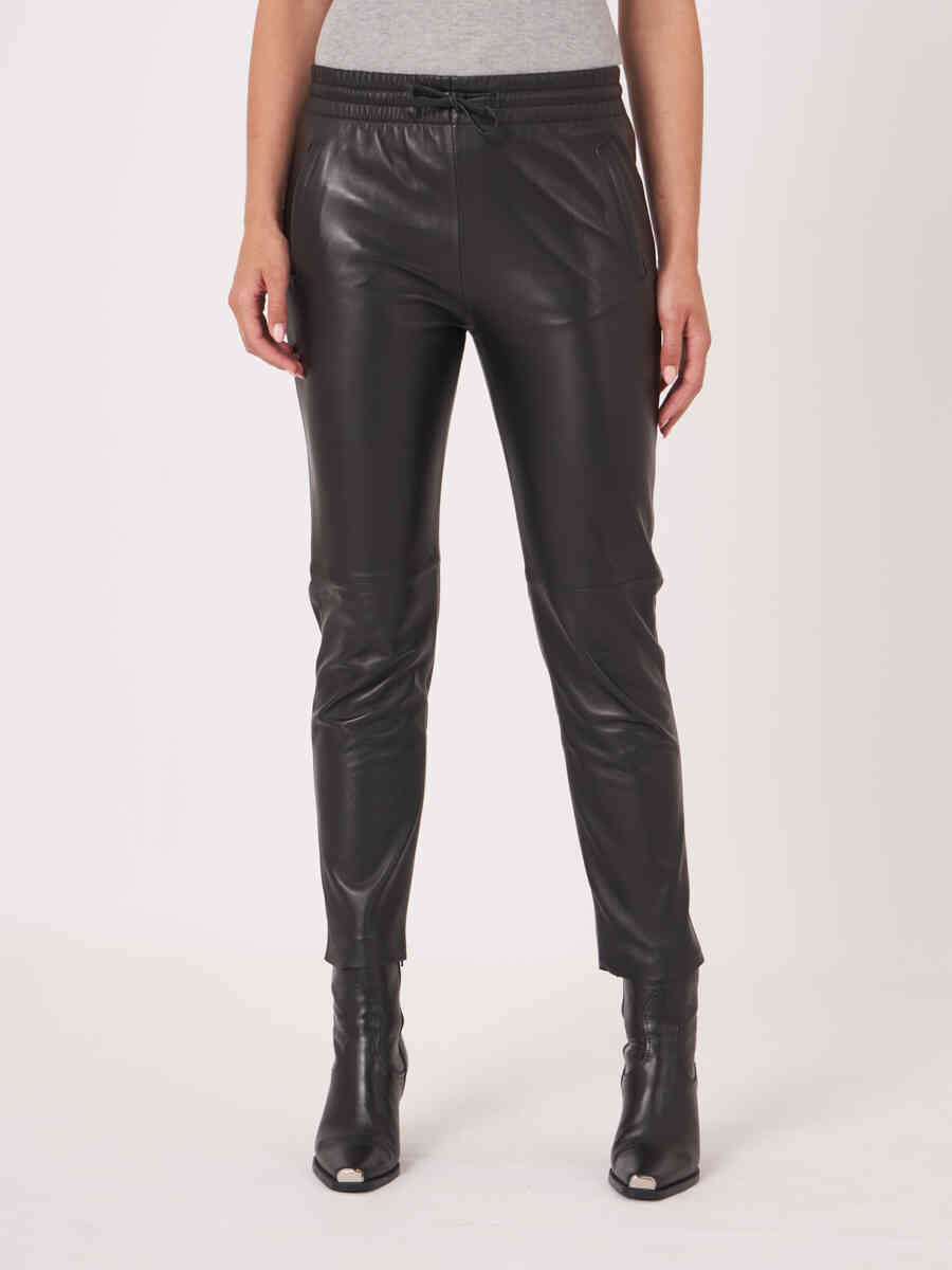 Soft leather pants with elastic waist