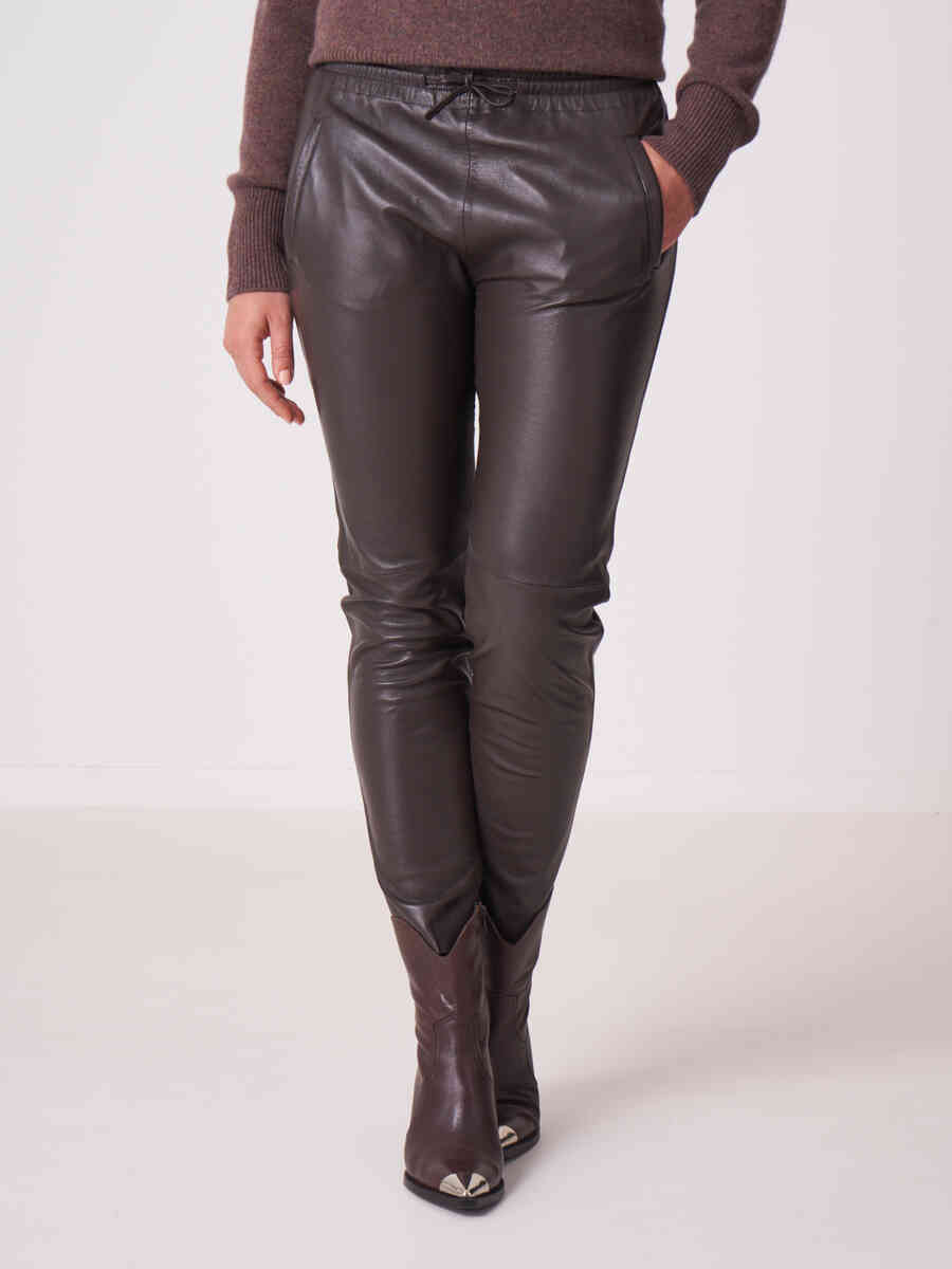 Soft leather pants with elastic waist