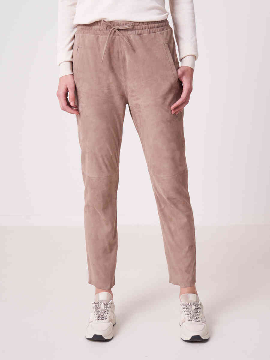 Suede leather pants with elastic waist