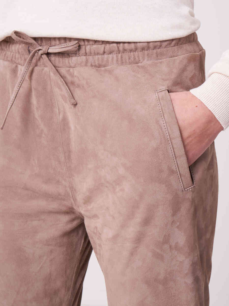Suede leather pants with elastic waist image number 2