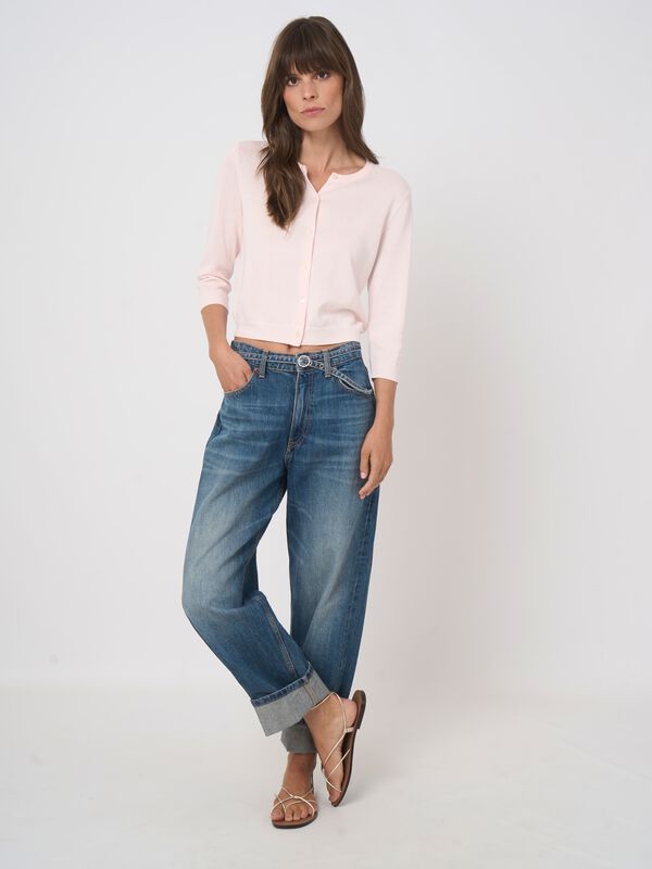 Cardigan court en maille fine coton m&eacute;lang&eacute;