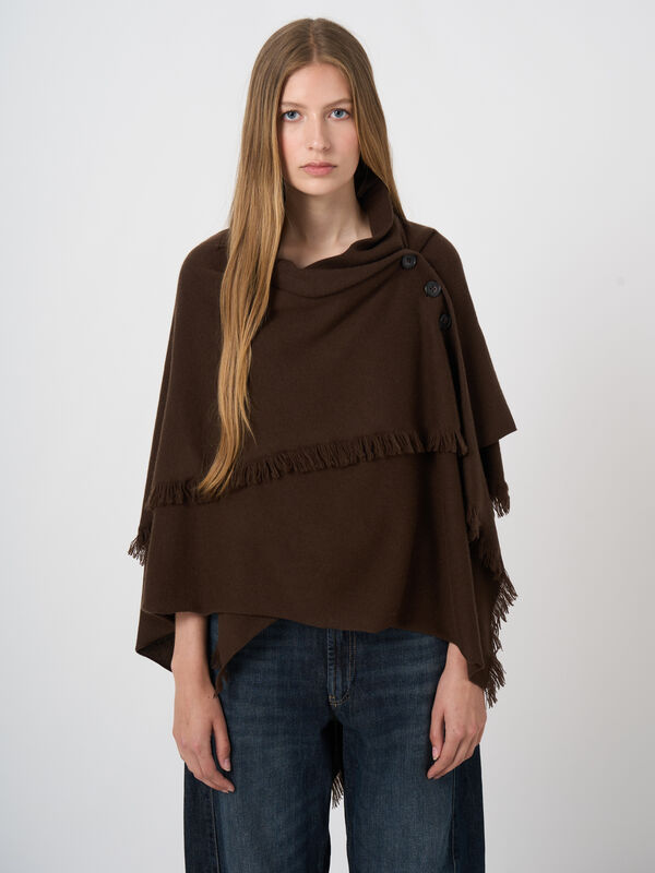 Poncho laine-cachemire &agrave; fermeture boutonn&eacute;e