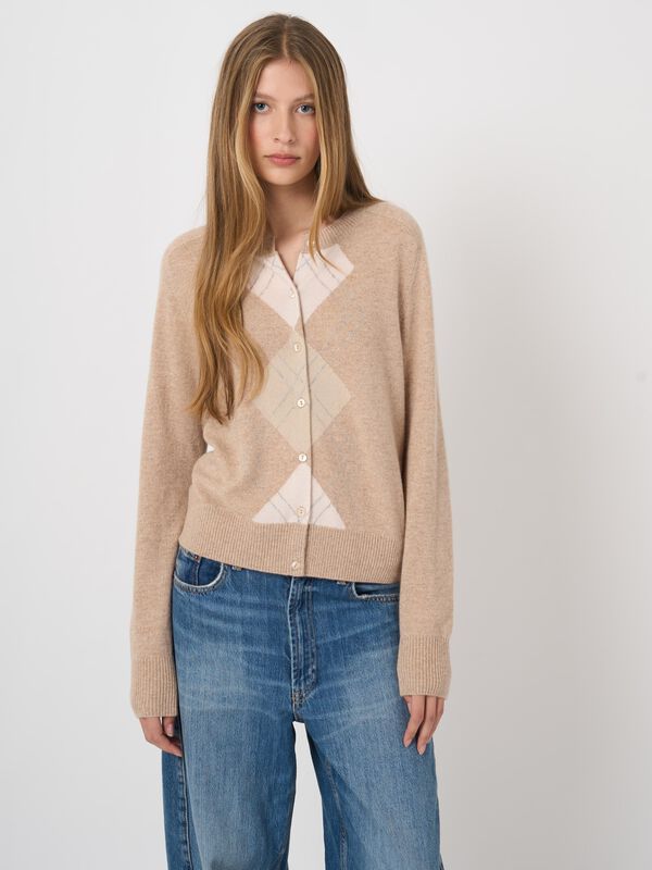 Luxuri&ouml;se Bio-Kaschmir-Strickjacke mit Argyle-Rautenmuster