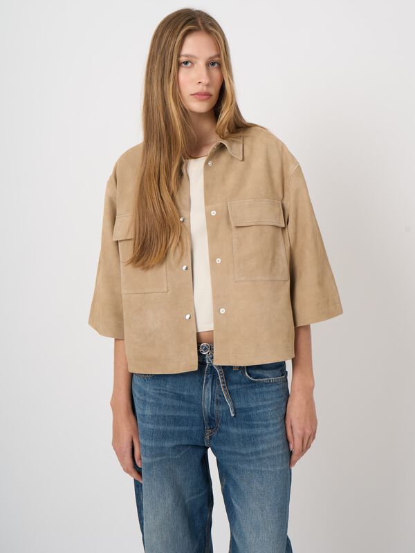 Damen Overshirt aus Veloursleder mit Brusttaschen