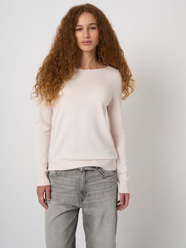 Damen Feinstrickpullover aus Baumwollmix, U-Boot-Ausschnitt