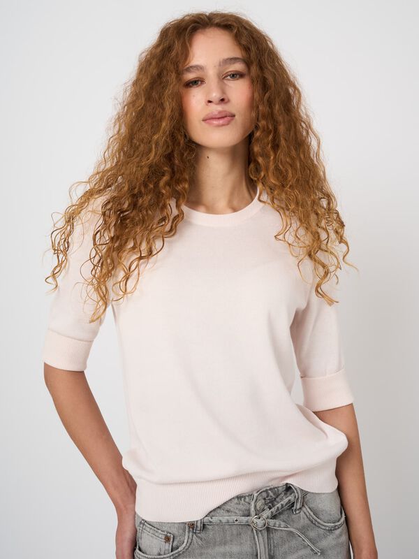 Feinstrick-Kurzarm-Pullover aus atmungsaktivem Baumwollmix