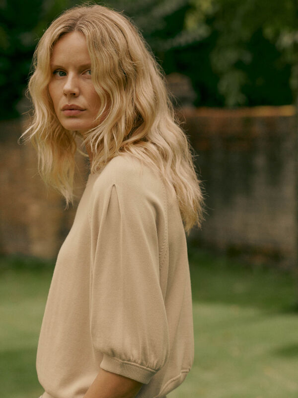REPEAT cashmere Feinstrick-Pullover mit Falten&auml;rmeln