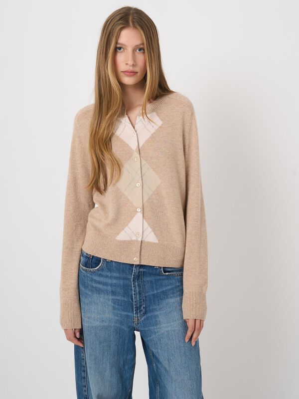 Luxury organic cashmere argyle cardigan