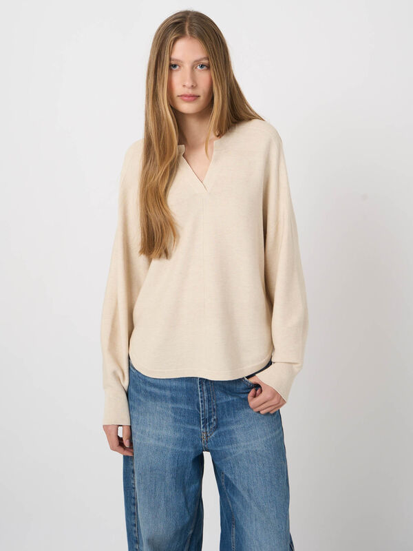 Fine rib knit cashmere-cotton sweater
