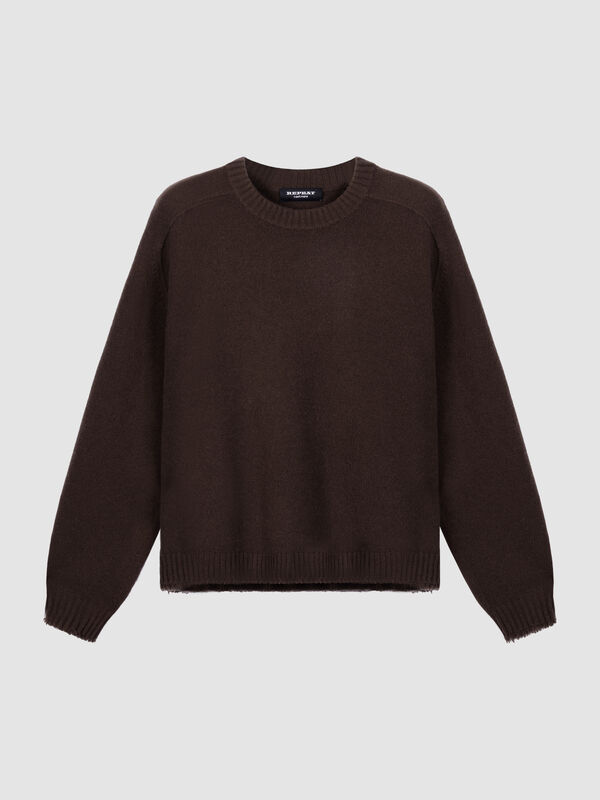 Oversized Organic Cashmere Sweater with Fringed Trims