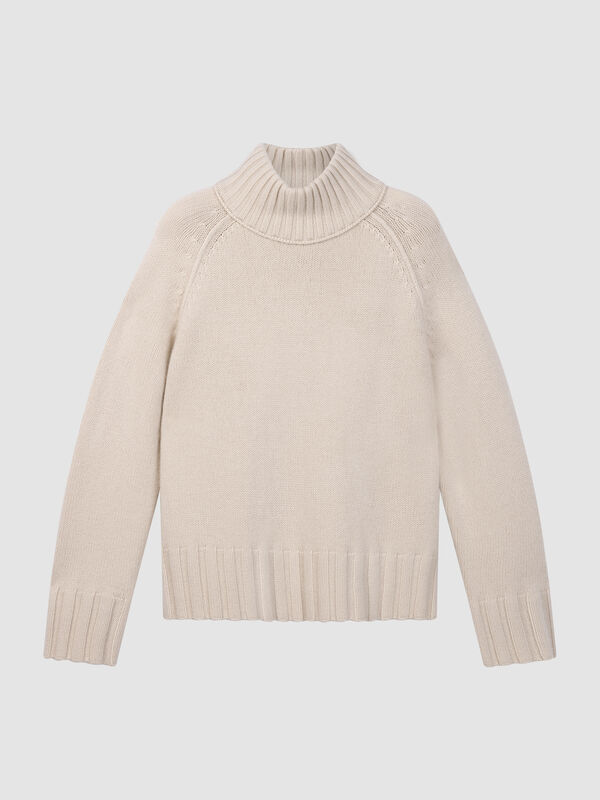 Chunky Organic Cashmere Stand-Collar Sweater