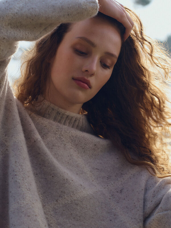 Pure Cashmere Tweed-Effect Stand-Collar Sweater
