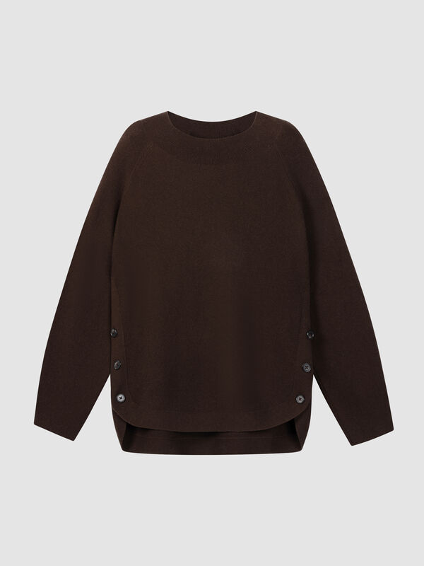 Wool-Cashmere Rib Sweater with Wide Boat Neck