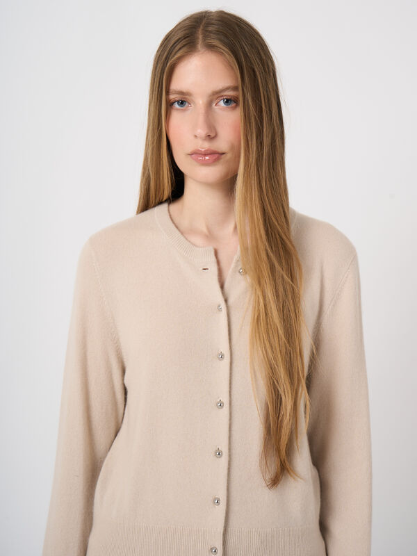 Fine-Knit Organic Cashmere Cardigan with Metallic Buttons