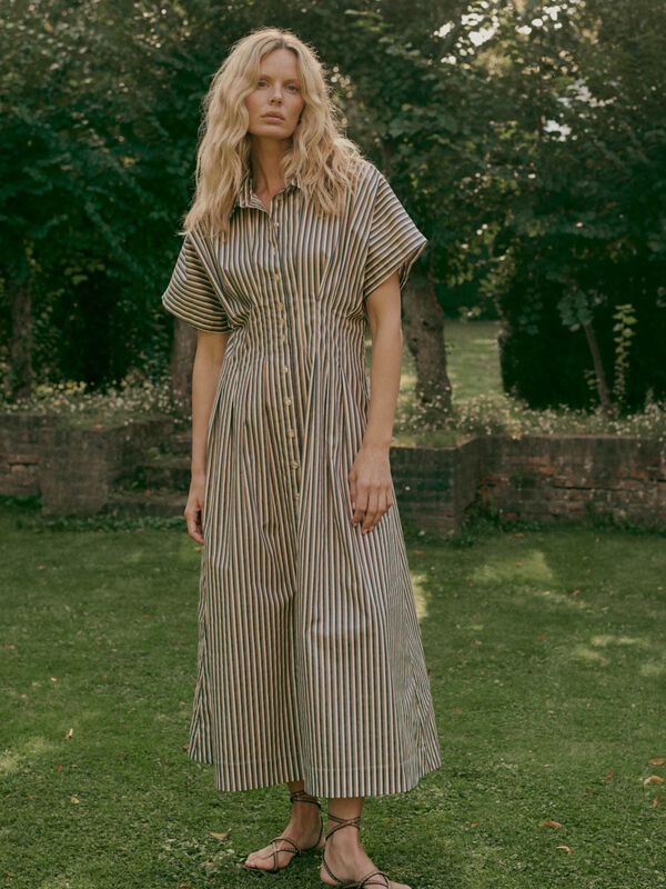 Women&rsquo;s stripe a-line dress in stretch cotton | repeat