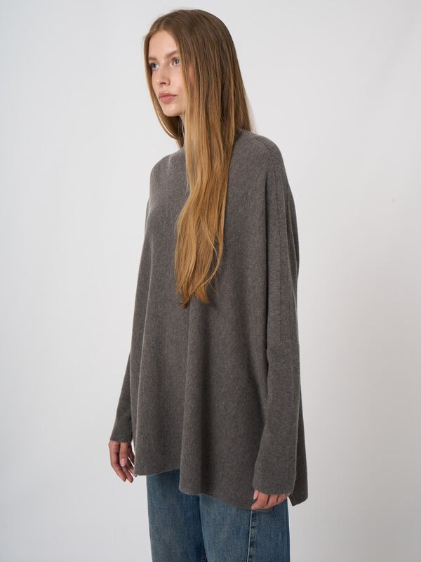 Oversized Organic Cashmere-Blend Sweater with Stand Collar