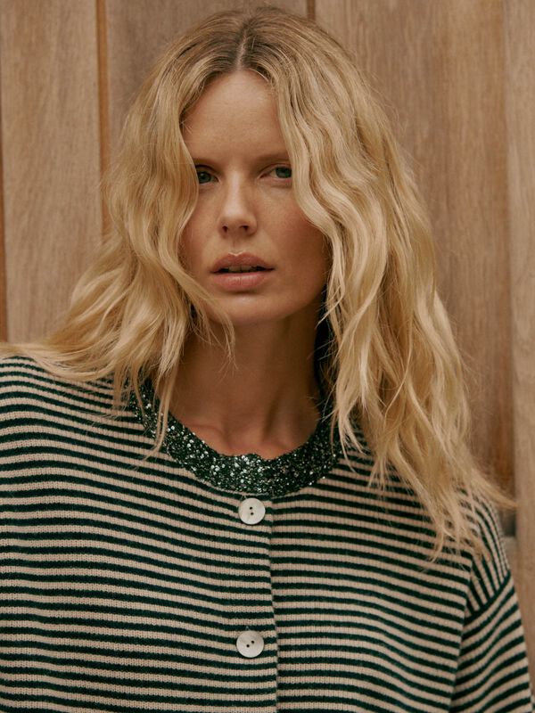 Striped cashmere cardigan with sequins