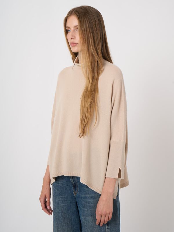 Cashmere-Blend Poncho Sweater with Stand Collar