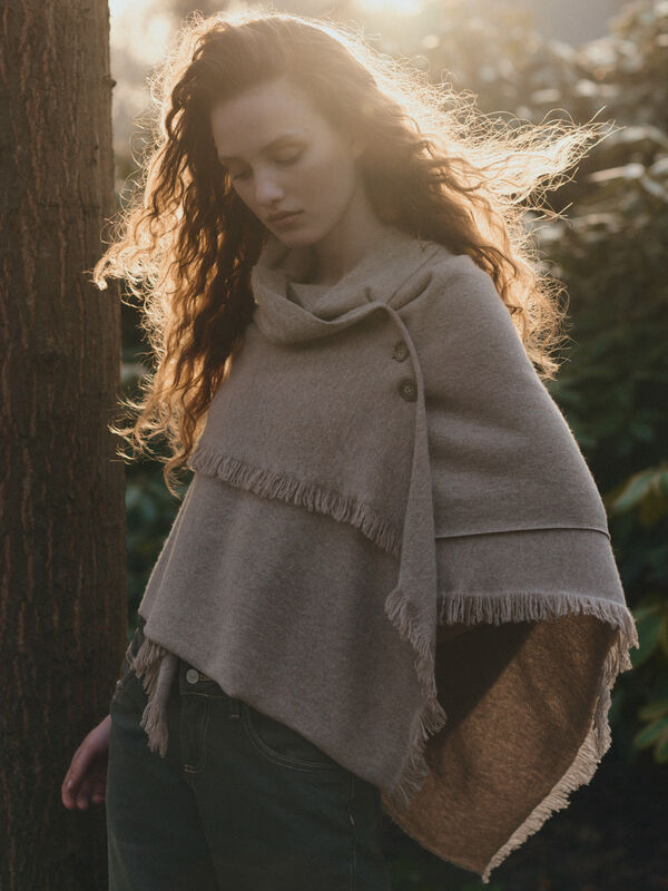 Wool-Cashmere Poncho with Button Closure