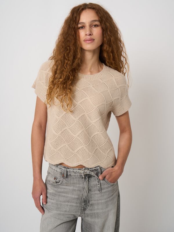 REPEAT cashmere Pull cachemire ajour&eacute; torsad&eacute;, paillettes
