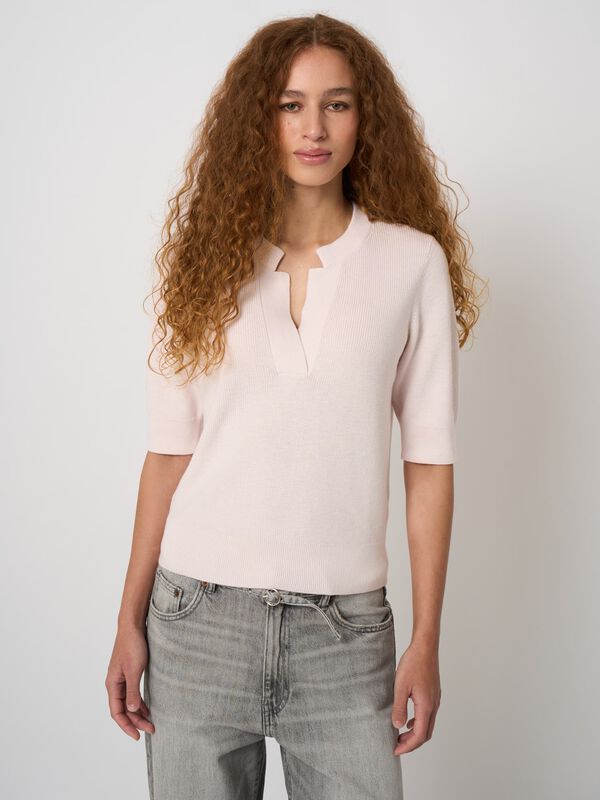 Fine rib knit cashmere-cotton sweater