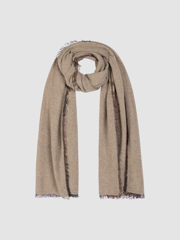 Fine-Knit Cashmere Long Scarf with Painted Fringes