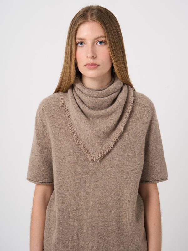 Fine-Knit Cashmere Square Scarf with Fringes