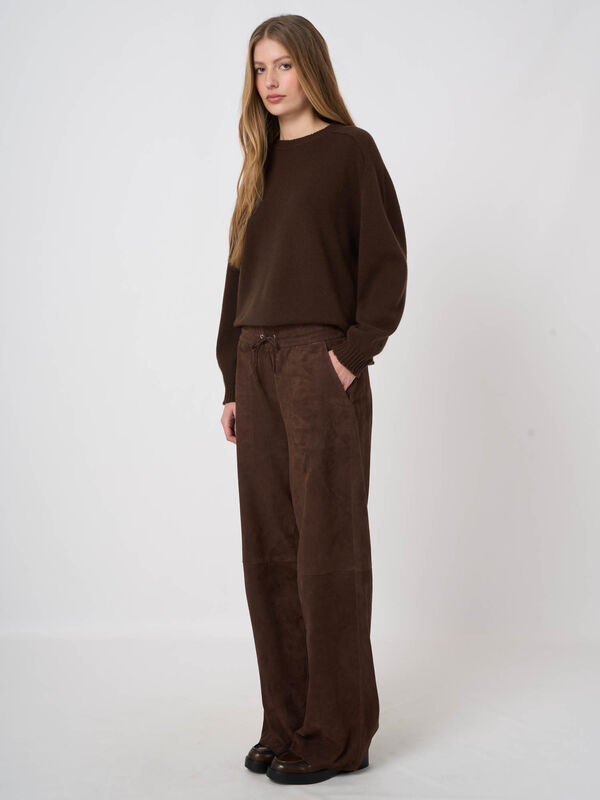 Soft Goat Suede Straight-Leg Pants