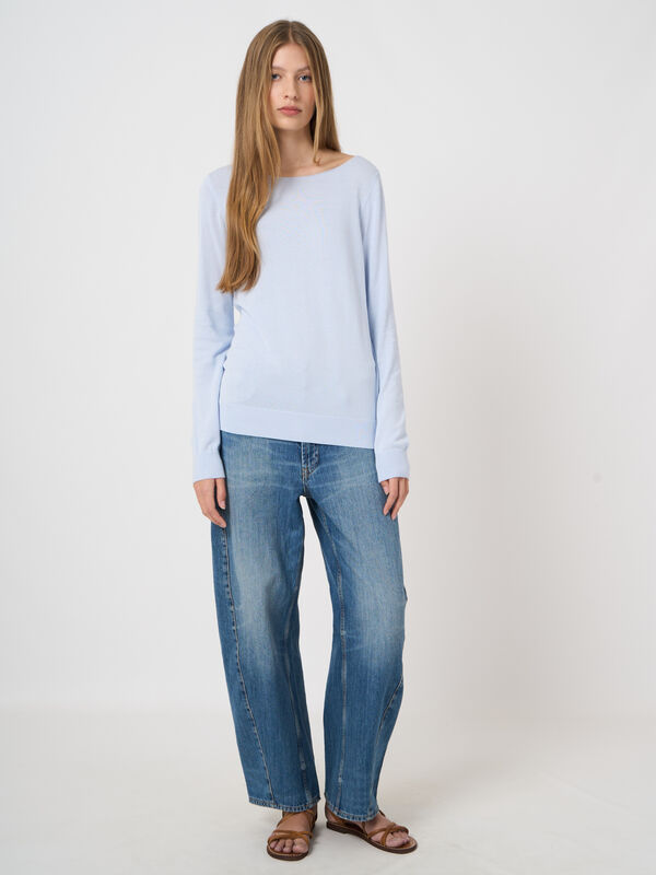 Fine-knit cotton-blend boat-neck sweater