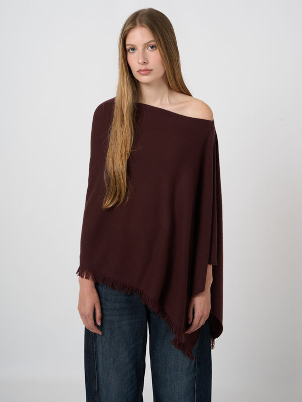 Fine-Knit Cashmere Poncho with Fringed Edges