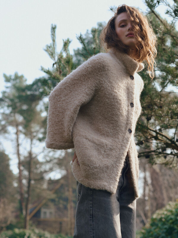 Oversized Boucl&eacute; Alpaca-Wool Cardigan Jacket