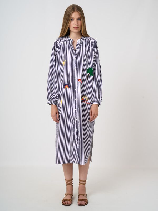Women&rsquo;s striped cotton midi dress with embroidery