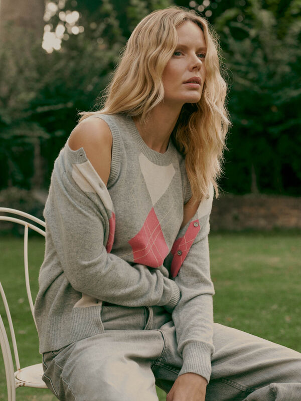 Luxury organic cashmere argyle cardigan