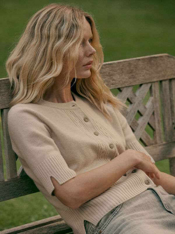Cropped organic cashmere cardigan