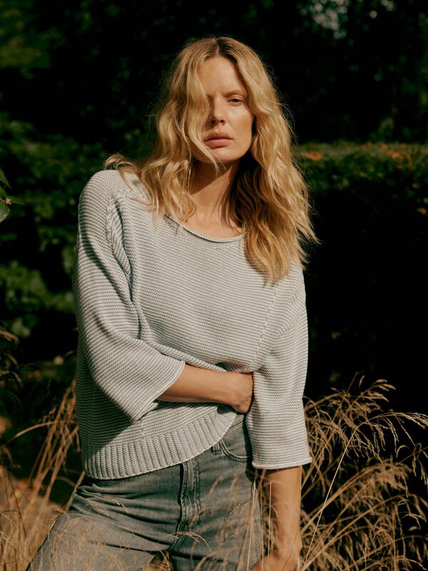 Striped cotton boat neck sweater