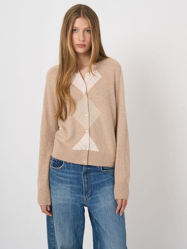 Luxury organic cashmere argyle cardigan