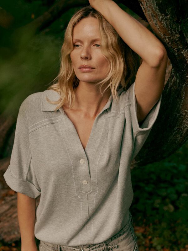 Cotton-viscose polo sweater