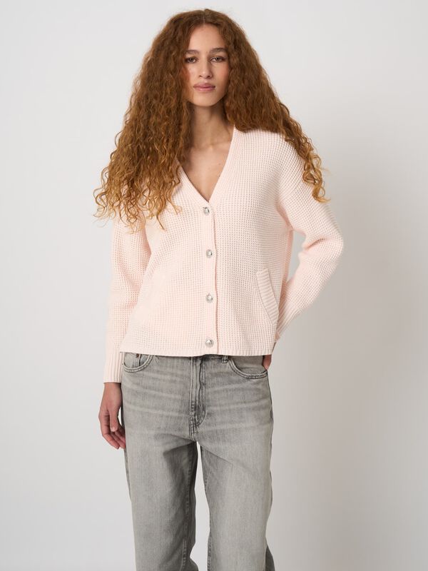 Textured cotton waffle-knit cardigan