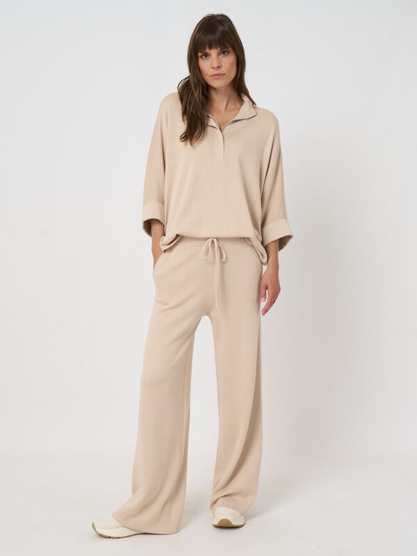 Fine-knit wide-leg pants in cotton-viscose blend